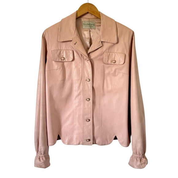 Vintage Pink Leather Jacket 60s Retro Coat Samuel Robert Original Womens Medium - Picture 1 of 13